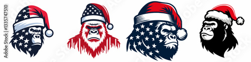 Gorilla wear santa hat as Santa Claus 0803 1618 vector illustration a festive primate minimalist doodle