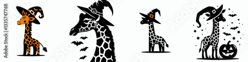 Giraffe wear witch hat in halloween 0803 5014 vector illustration a whimsical Halloween scene