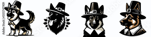 German Shepherd Dog wear pilgrim hat in thanksgiving 0805 0635 vector illustration a festive fall scene