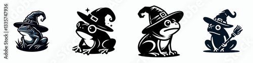 Frog wear witch hat in halloween 0803 4832 vector illustration a spooky amphibian celebrating autumn.