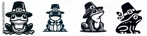 Frog wear pilgrim hat in thanksgiving 0805 5022 vector illustration a cute amphibian celebrating autumn harvest.