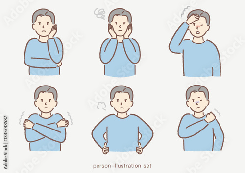 体調不良の男性のイラストセット