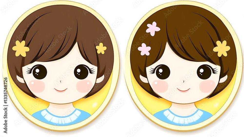 Cute girl avatars, digital art, yellow background Cute girl avatars, digital art, yellow background