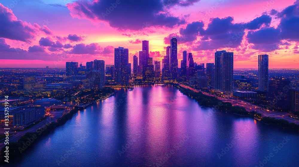 Fototapeta premium Vibrant Houston Skyline at Sunset