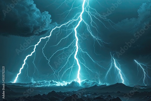 Whimsical Cerulean Lightning Bolt Chaos and Thunderstorm Uproar Vector Power Strikes