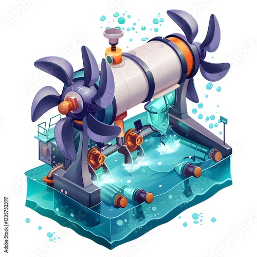 Futuristic Water Turbine in Operation with Dynamic Water Flow Effects photo