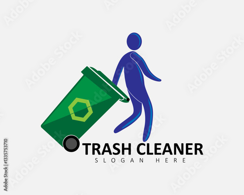 rash cleaner logo with the concept of a person who is enthusiastic about cleaning up garbage