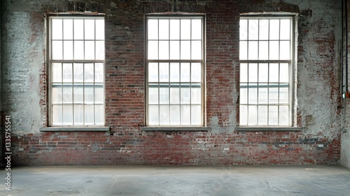 Industrial Loft Interior with Exposed Brick Walls and Large Windows