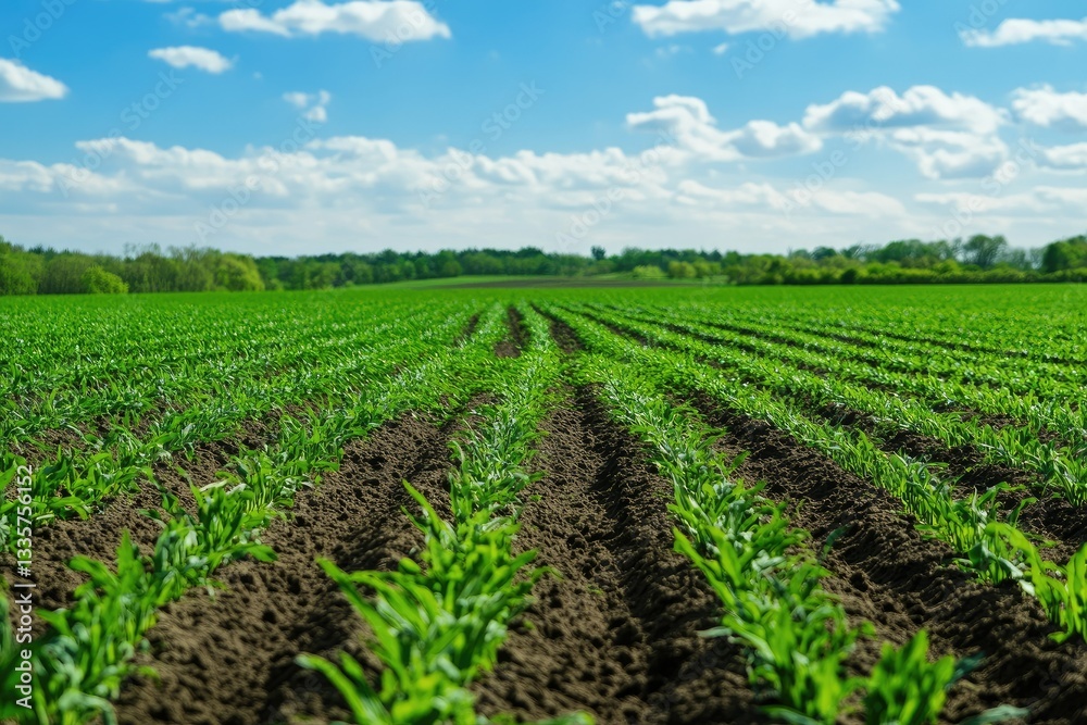 View of an Agricultural Field in a Rural Area Captured on a Bright Sunny Day View of an Agricultural Field in a Rural Area Captured on a Bright Sunny Day