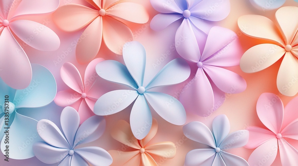 Fototapeta premium Floral Fantasy: A pastel dreamscape unfolds, a symphony of soft hues and delicate petals, inviting viewers into a world of beauty and tranquility.