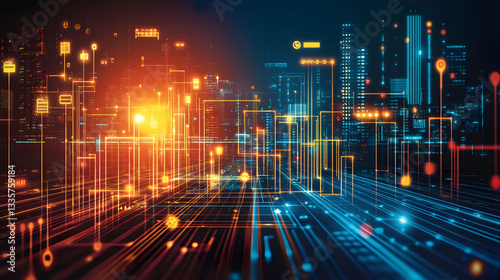 Obraz na płótnie Smart city network, digital future w salonie