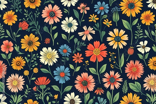 Wallpaper Mural Playful Wildflower Clusters in a Dynamic Botanical Design Torontodigital.ca