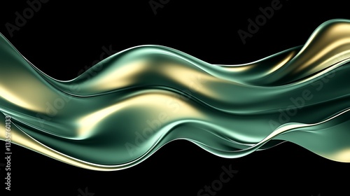 Abstract green and gold metallic wave.