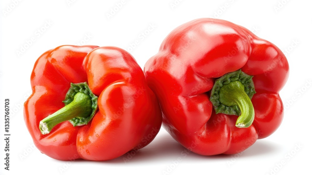 Two Ripe Red Bell Peppers on White Background Two Ripe Red Bell Peppers on White Background
