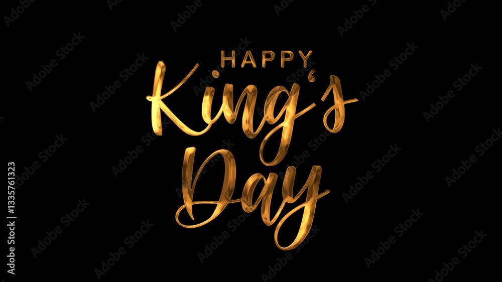 Happy king's day text animation on gold color. Ideal for festive social media posts or greeting cards honoring the holiday celebration.