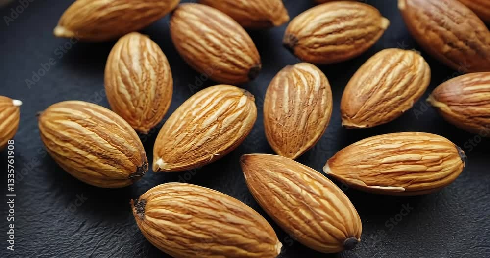Close-up of almonds on dark surface