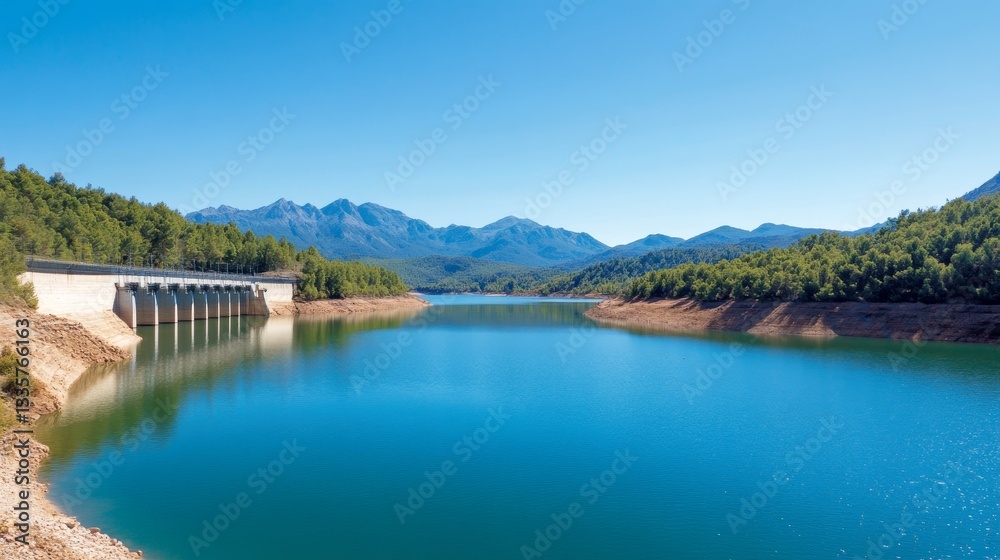 Naklejka premium Mountain lake with a dam