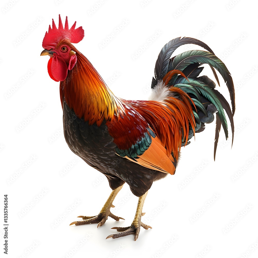 Fototapeta premium Vibrant Rooster with Colorful Feathers Displaying Majestic Presence