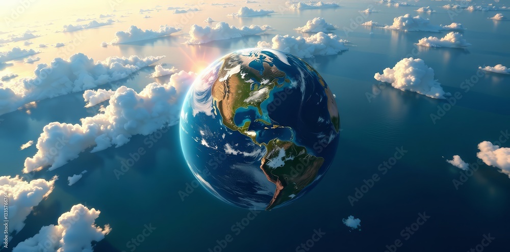 Naklejka premium A stunning aerial view of planet Earth, showcasing its vibrant and diverse landscapes, nature, planet