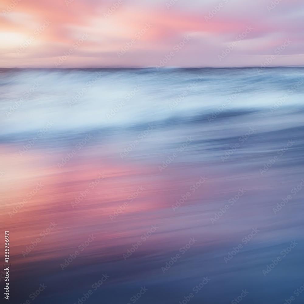Obraz premium Pastel sunset, ocean wave blur, beach