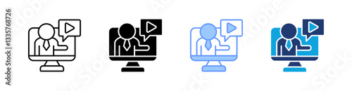 Video Tutorial Multi Style Icon Set Vector 