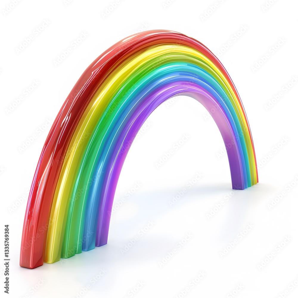 Colorful Rainbow Arch on White Background with Shiny Surface Colorful Rainbow Arch on White Background with Shiny Surface