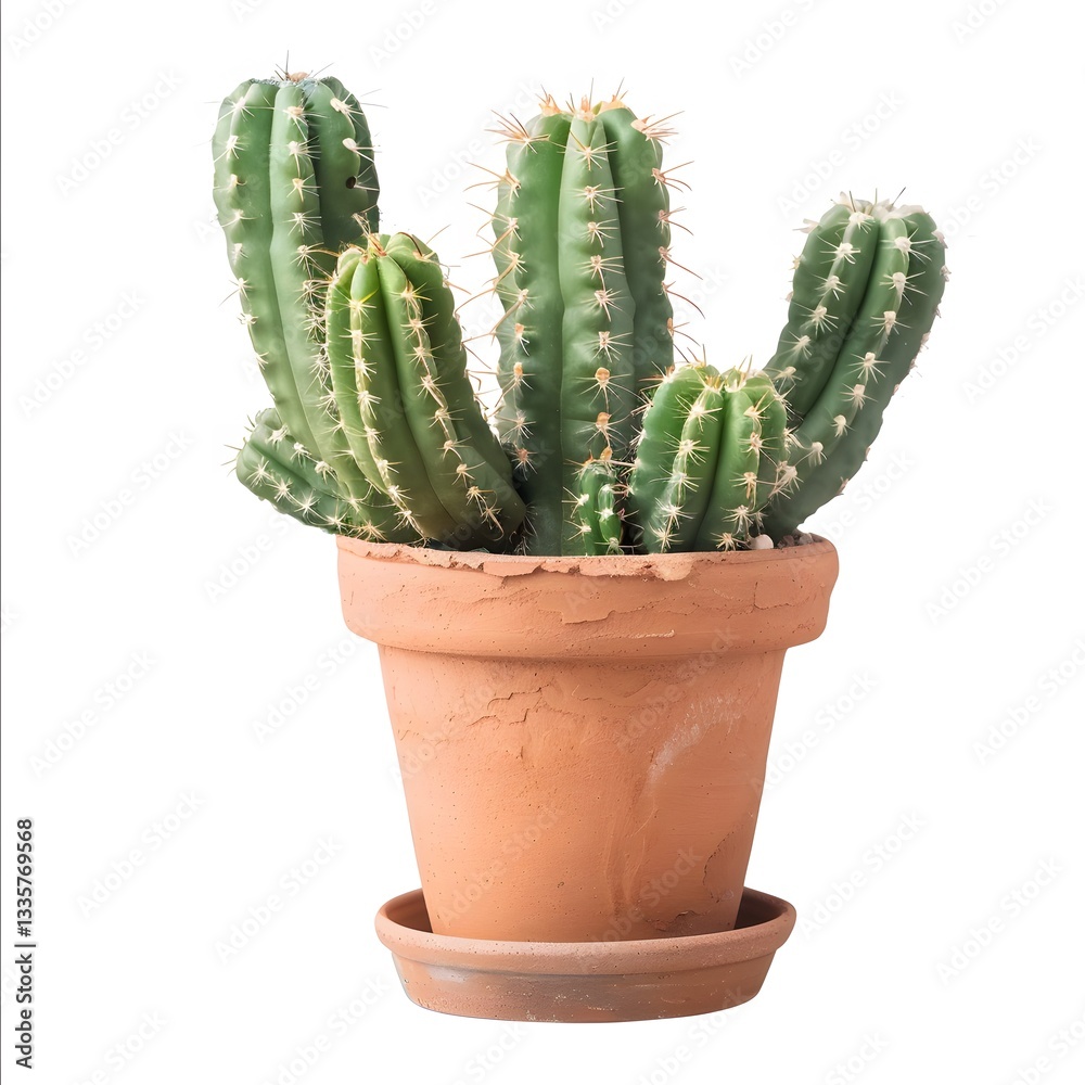 Green cactus plant in terracotta pot on white background Green cactus plant in terracotta pot on white background