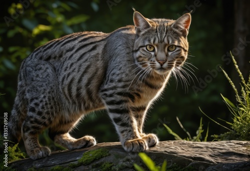 Wallpaper Mural There was a cat standing on a rock in the grass Torontodigital.ca