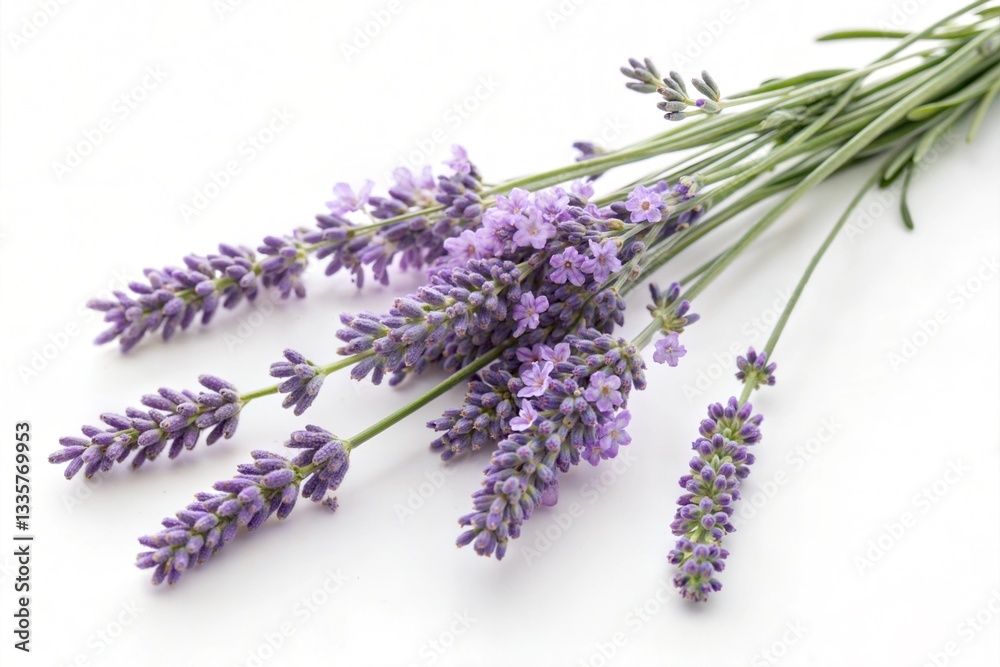 Fototapeta premium Fresh Lavender Bunch Isolated on White Background 