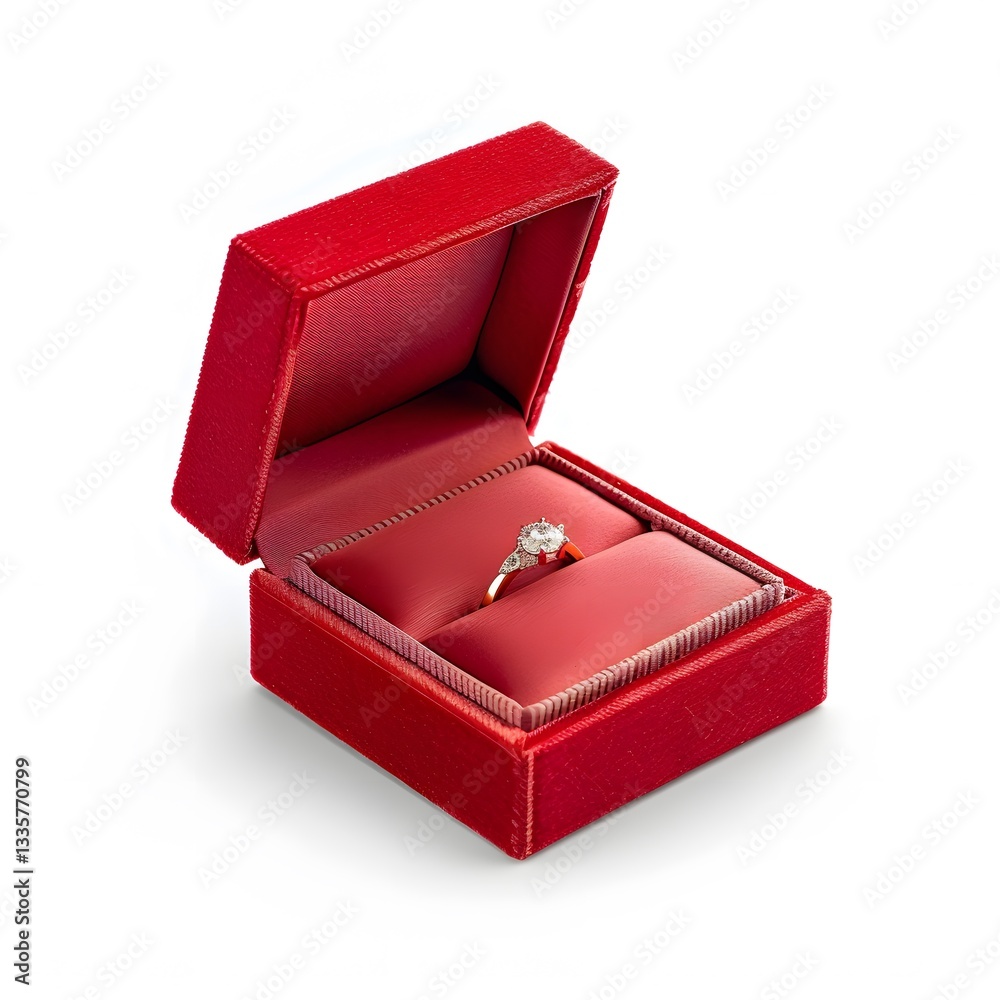 Elegant Red Jewelry Box with Sparkling Ring Inside for Engagement Elegant Red Jewelry Box with Sparkling Ring Inside for Engagement