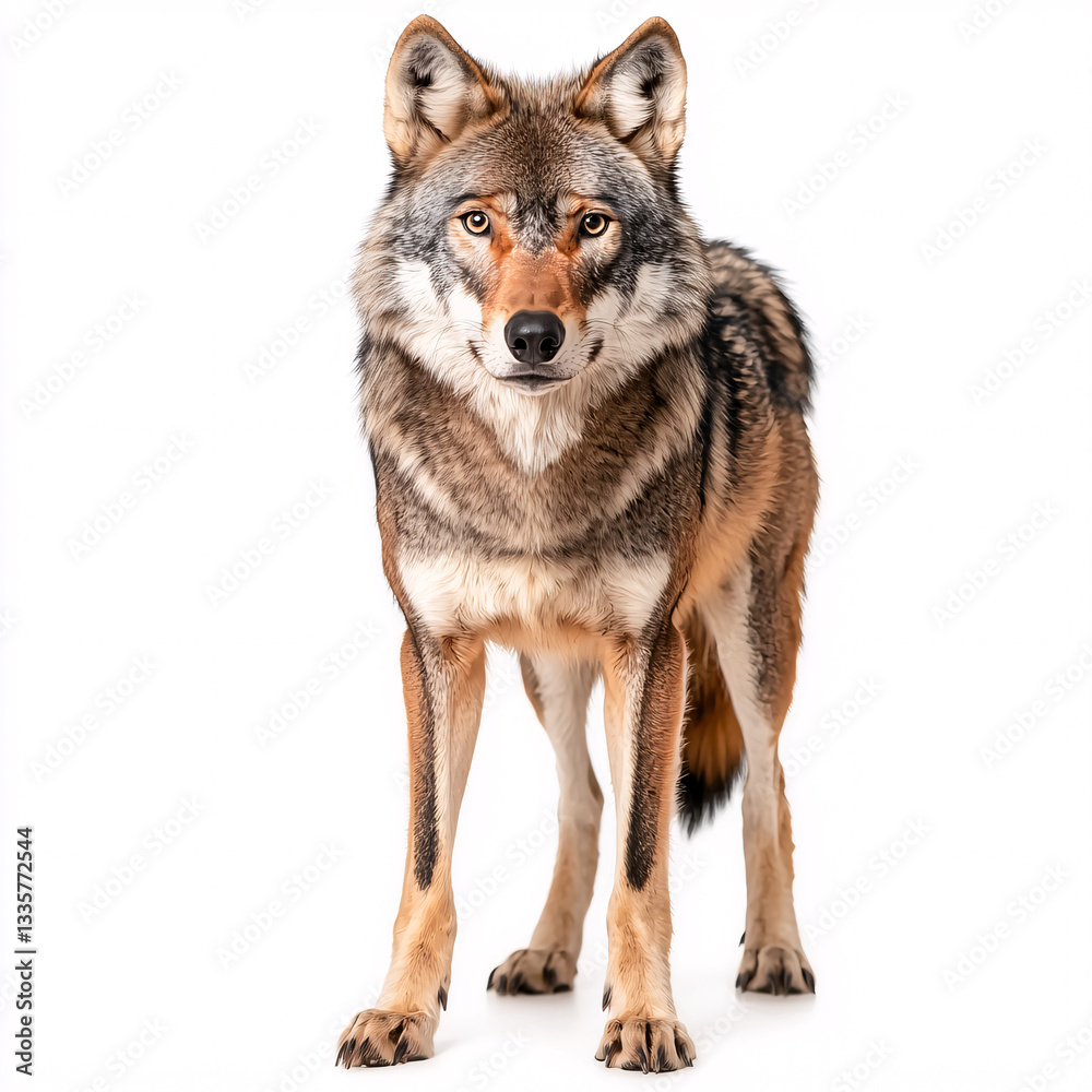 Standing Red Wolf Striking a Pose in the Studio with a White Background Canine Staring Portrait Standing Red Wolf Striking a Pose in the Studio with a White Background Canine Staring Portrait