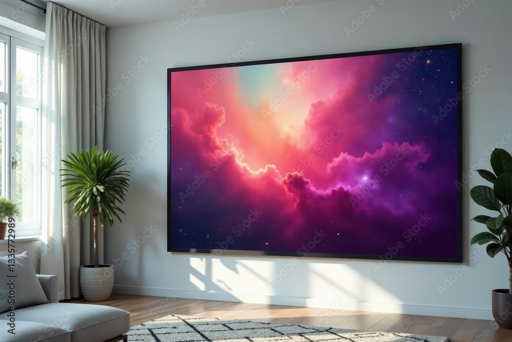 Fototapeta premium High definition projector screen on blank wall, movie, modern, technology