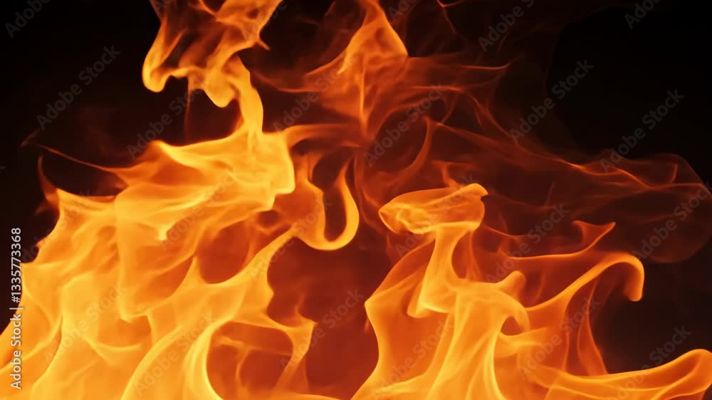Flames dancing vividly against a dark background, showcasing the beauty and power of fire in motion during nighttime Flames dancing vividly against a dark background, showcasing the beauty and power of fire in motion during nighttime