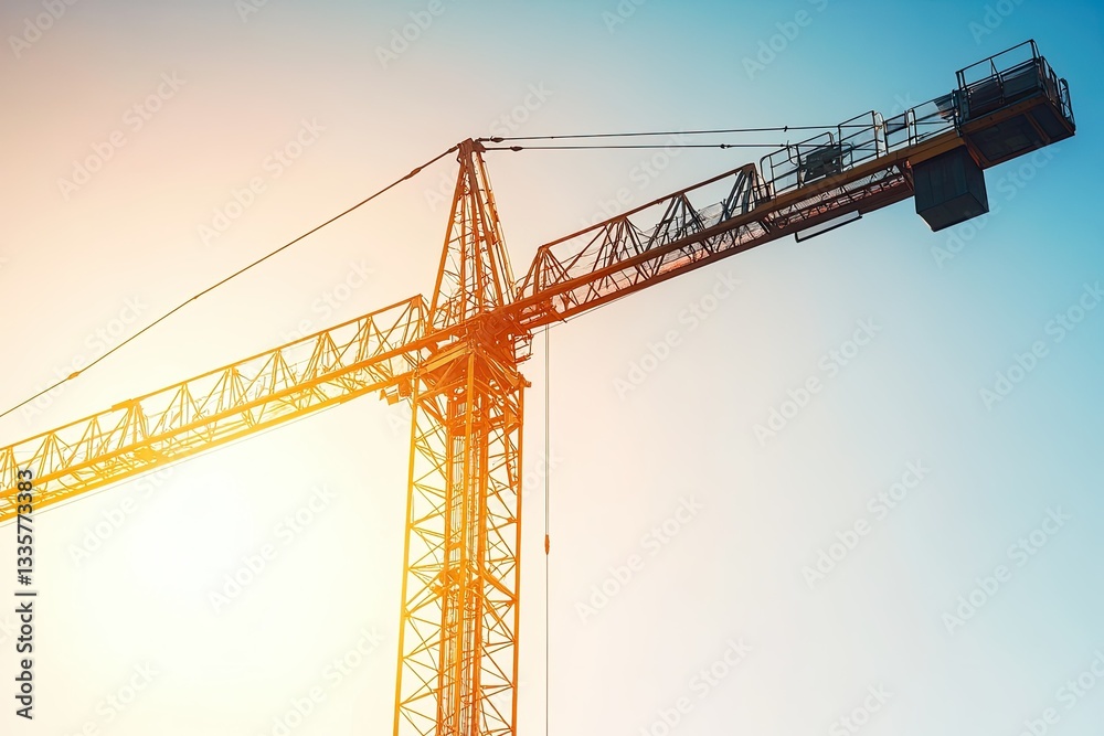 High Quality Image of Crane at Construction Site Against Clear Sky High Quality Image of Crane at Construction Site Against Clear Sky