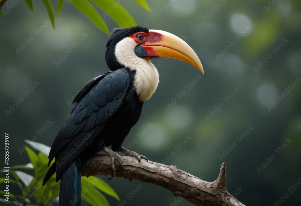 Obraz premium There is a black and white bird with a red bill