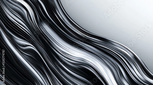 Flowing metal abstract a monochromatic dance of light and shadows a captivating display of dynamic motion and elegant curvature lines