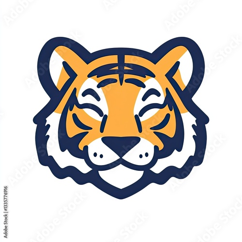 Cute simple tiger face icon black outline on white background minimalistic 
