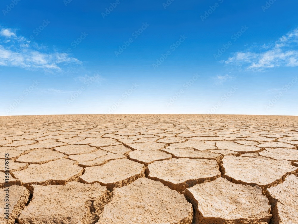 Fototapeta premium Expansive view of a cracked dry landscape under a clear blue sky