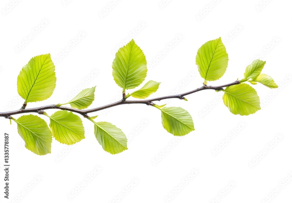 A branch with vibrant green leaves in spring A branch with vibrant green leaves in spring