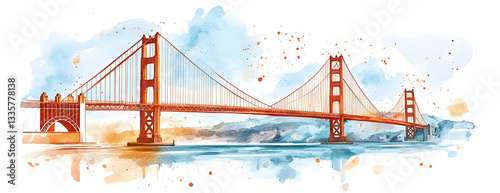 Obraz na płótnie Golden Gate Bridge watercolor, bay, travel w salonie