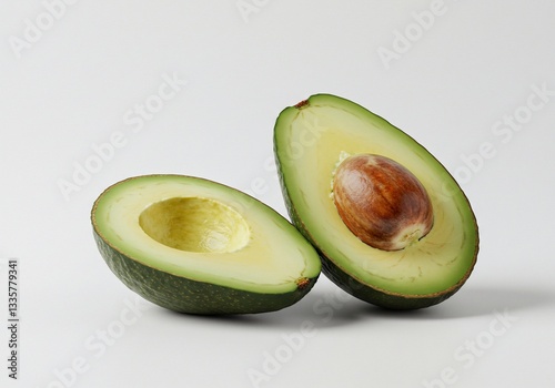 Perfectly Ripe Avocado Half, White Background