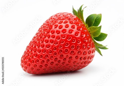 Close-up of Vibrant Strawberry on White Background, Shallow Depth of Field