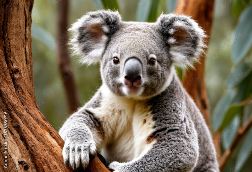 Naklejka premium A koala bear sits in the tree