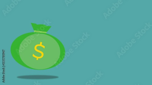 4K animated moving money bag with green background