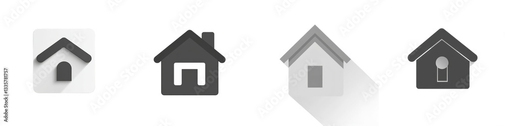 Home Icon Variations, 3D Render, Gray Scale isolated on white or transparent Home Icon Variations, 3D Render, Gray Scale isolated on white or transparent