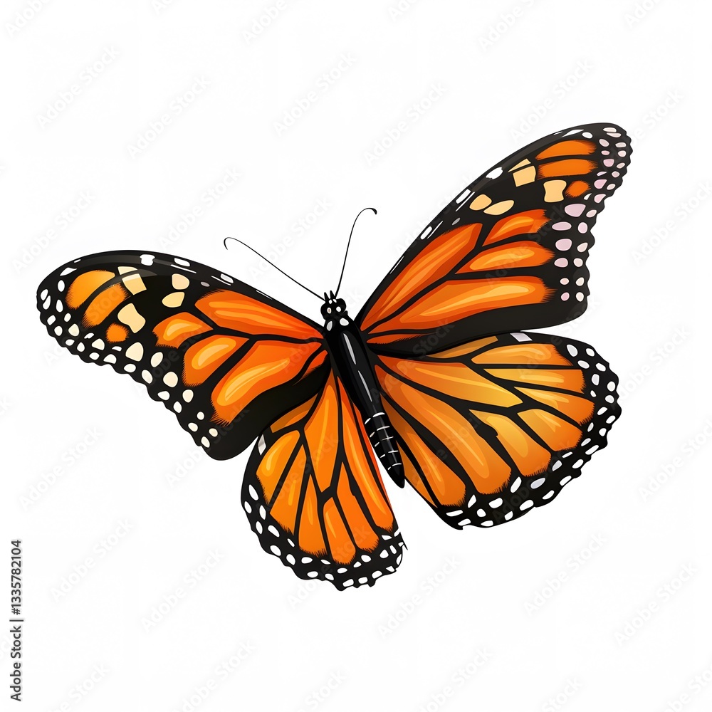 Fototapeta premium Vibrant Monarch Butterfly with Detailed Wings on White Background