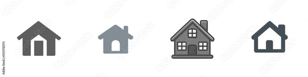 Four House Icons; Grey, Simple isolated on white or transparent Four House Icons; Grey, Simple isolated on white or transparent