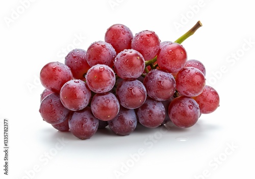Purple Grapes with Water Droplets on White Background
