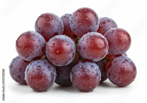Purple Grapes with Water Droplets on White Background