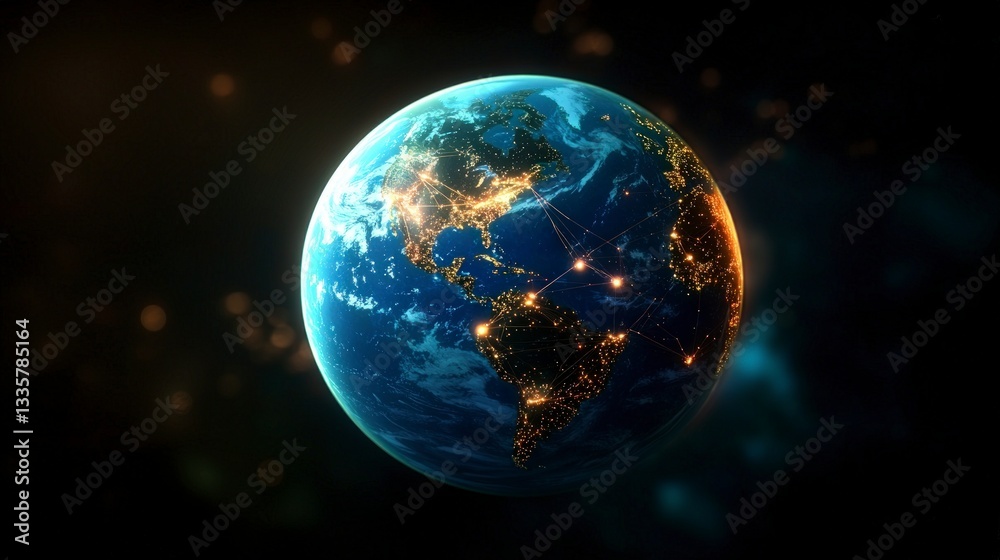 Global Network Illuminated Earth High Resolution Aerial View Global Network Illuminated Earth High Resolution Aerial View